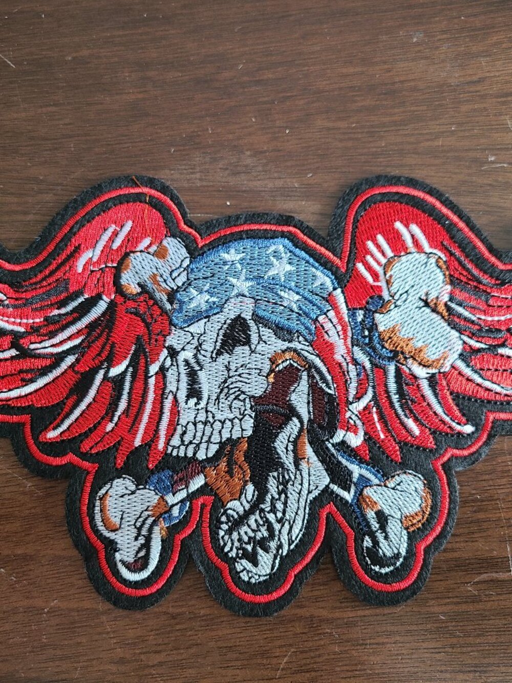 Large Winged Skull Crossbones Patriotic Bandana Embroidered Back Patch NEW